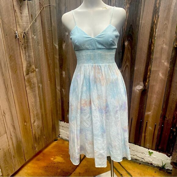 Zara tie dye chambray denim midi dress size small - Picture 1 of 9